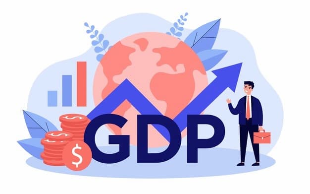 Premium Vector | Happy businessman presenting gdp growth